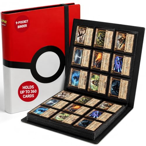 Ultra Pro Pokemon Card Binder 9 Pocket Full-View with Poke Ball Design – Trading Card Binder Holds 360 Cards Side Loading – Organizer for TCG Collectors with Elastic Strap for Sleeved Cards