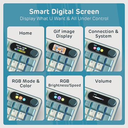 RK ROYAL KLUDGE S98 Wireless Mechanical Keyboard w/Smart Display & Knob | 96% RGB Wireless Gaming Keyboard BT/2.4G/USB-C, Hot Swappable Custom Keyboards, Creamy Sound Silent Computer Keyboard - color: Sky Blue, size: Linear Silent Switch