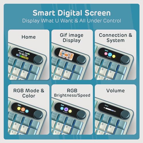 RK ROYAL KLUDGE S98 Wireless Mechanical Keyboard w/Smart Display & Knob | 96% RGB Wireless Gaming Keyboard BT/2.4G/USB-C, Hot Swappable Custom Keyboards, Creamy Sound Silent Computer Keyboard - color: Sky Blue, size: Linear Silent Switch