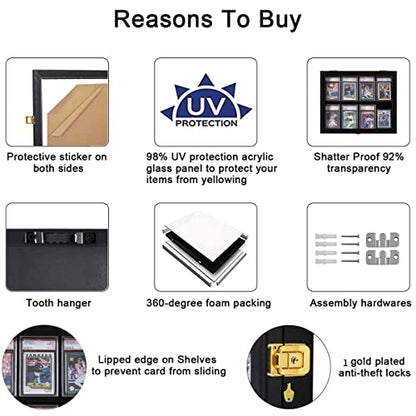 VERANI 8 Graded Card - Sports Baseball Card Display Case Wall Mount Black | 8 Graded Card Display Frame,UV Protection Card Display Box,Sturdy wood frame,Wall mounted vertical cabinet - size: Small-Horizontal-Black