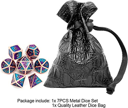 Haxtec Metal DND Dice Set, 7 Pcs Blue-Violet Polyhedral Dice for RPG | Copper DND Dice with Leather Bag, Compatible with Dungeons and Dragons, Heavy Metallic, Mermaid, D&D Gifts for Table Games - color: Copper Blue Purple