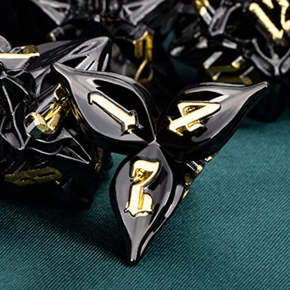 ARUOHHA DND Metal Dice Set Black Leaf Gold Numbers Design Polyhedral Dice with Box, 7PCS D and D Dice RPG Role Playing Games D20 D12 D10 D8 D6 - color: Leaves- Black Gold