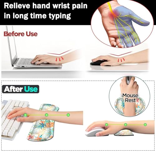 Large Gaming Mouse Pad+ Keyboard Wrist Rest Set, Ergonomics Memory Foam Mouse Mat Wrist Rest Support for Home Office, Waterproof Extended Mousepad 31.5x11.8in, Pineapple Leaf White Desk Pad - color: Yvb-mousepad-9-f-155