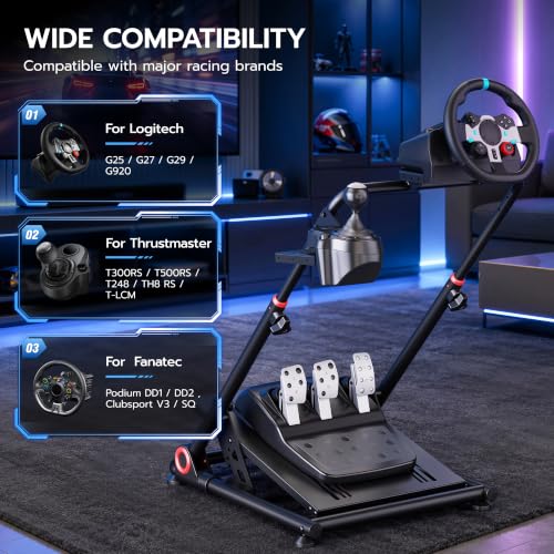 ARES WING Foldable Sim Racing Wheel Stand, Shifter Mount Simulator Cockpit | Fit Logitech G25 G27 G29 G920 G923 Thrustmaster T300 T500 T248,No Wheel/Pedals/Shifter,Black