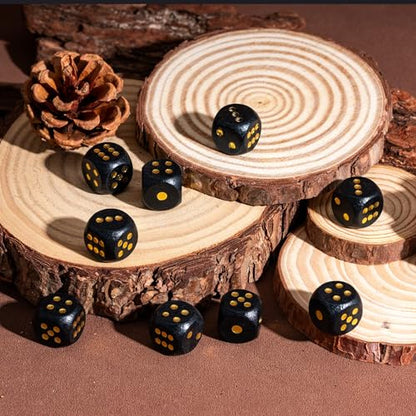 Wooden D6 Dice Set 10PCS 16mm 6 Sided Dice for DND RPG Board Games | Leather Storage Bag, DM Gift, for Dungeons and Dragons Role Playing Games - color: D6-black G