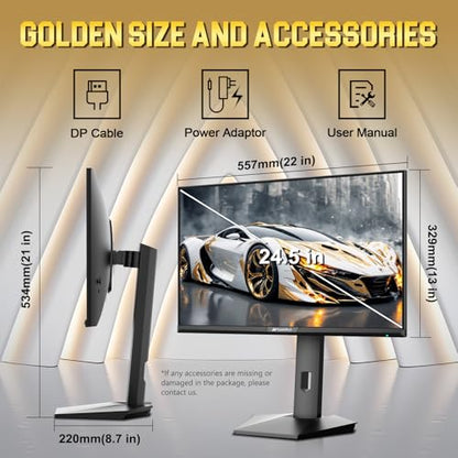 SANSUI 24.5 Inch Gaming Monitor QHD 1440P 300Hz 240Hz, 1ms Fast IPS Computer Monitor, 2× HDMI 2.1 Up to 300Hz, 2× DP 1.4 Up to 300Hz, 130% sRGB Eye Care VESA Support (DP Cable Included ES-G25F6Q Pro) - size: 25 Inch