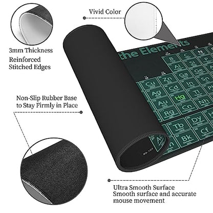 Periodic Mouse Pad XL Extended Desk Mat, Computer Mousepad | Periodic Table Of The Elements Non Slip Rubber, Base Stitched Edge, Gaming Pc Large Mice Pad 31.5 x 11.8 Inch - color: Periodic Table of the Elements
