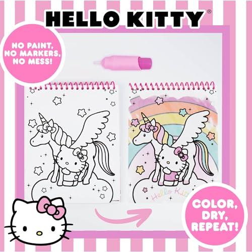 Hello Kitty Aqua Art Pad, 4 Art Pages, On The Go Reusable Water-Reveal Activity Pad, Mess Free Arts and Crafts, Paint with Water Brush Set, Kids Toys, Sanrio Stuff, Hello Kitty Craft Kits for Kids 3+ - style: Hello Kitty