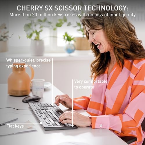 Cherry Stream Keyboard, Wired Keyboard for PC/Laptop, Whisper Quiet Keys, Unique Typing Feel, Slim Design, SX Scissor Switches, USB-A, QWERTY, White - color: White, size: Regular