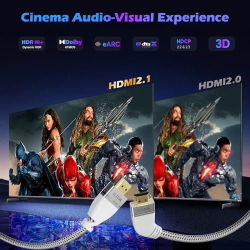 Elecan Certified 8K HDMI 2.1 Cable 3 Ft, Left 45 Degree Angled High Speed 48Gbps Braided HDMI Cord, 8K@60Hz 4K@120Hz 2K 1080P, HDR10+, eARC HDCP 2.3 for Video Gaming PC PS5 Xbox Switch TV Monitor