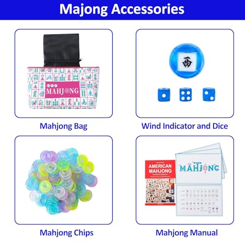 160 Deep Blue Engraved American Mahjong Game Set with Carrying Bag and Accessories, 1.2’’ Mahjong Tile Set - color: 1-deep Blue