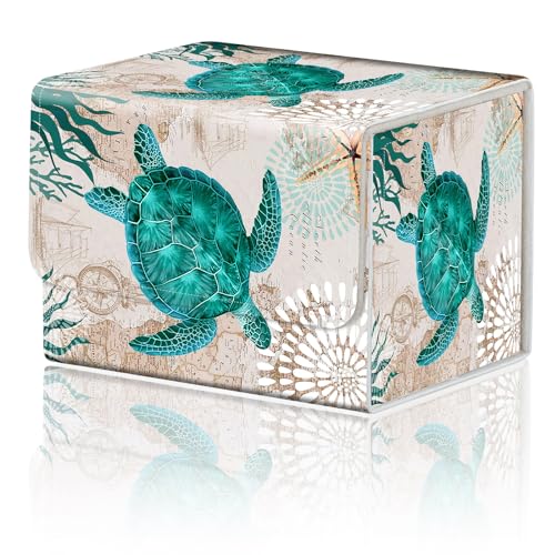 Magnetic Closure TCG Deck Box Portable Card Holder Trading Card Deck Box | PU Leather Collectible Card Case Game Trading Card Deck Box Storage Scratch Resistant Lining, Green Turtle - color: Green Turtle