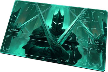 MTG Playmats(Stitched) 14x24in Compatible for OCG CCG RPG TCG Playmats with Card Zones Storage Bag (Shadow Knight-with Zone) - color: Shadow Knight-with Zone