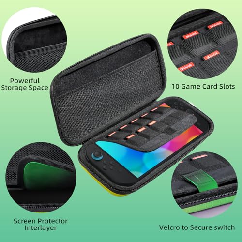 BRHE Switch 2 Carry Case Compatible with Nintendo Switch 2 Console,Large Capacity Switch 2 Case, Portable Hard NS 2 Travel Bag for Console & Accessories, 10 Game Card Slots (Yellow Green Gradient) - color: Yellow Green Gradient