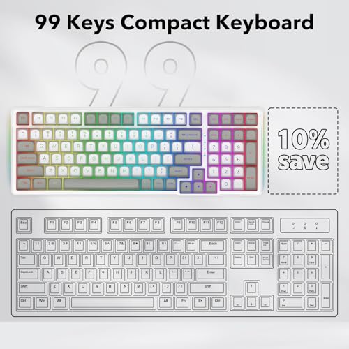 HUO JI Z-99 Wired Mechanical Keyboard, Creamy Sound, Hot Swappable Pre-lubed Linear Switches, Gasket Structure with Sound Dampening Foam, RGB Backlit, 99 Keys Custom Gaming Keyboard for PC/Mac,Gray - color: White Gray