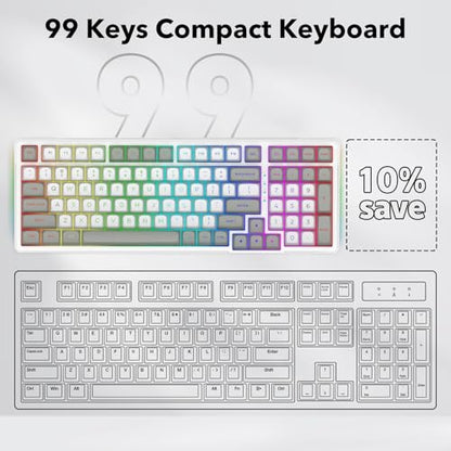 HUO JI Z-99 Wired Mechanical Keyboard, Creamy Sound, Hot Swappable Pre-lubed Linear Switches, Gasket Structure with Sound Dampening Foam, RGB Backlit, 99 Keys Custom Gaming Keyboard for PC/Mac,Gray - color: White Gray