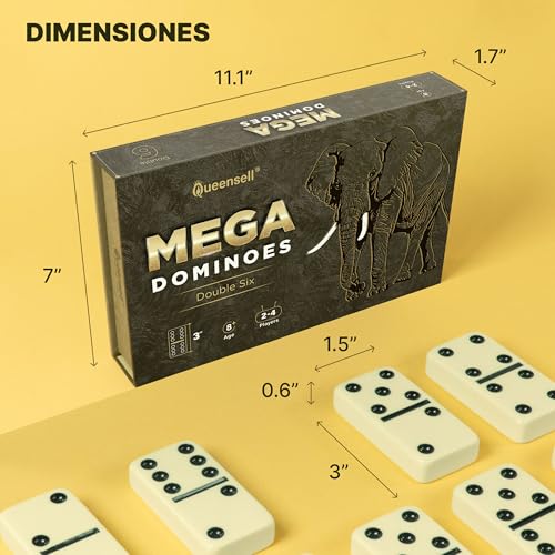 Mega Large 3" Dominoes Set for Adults and Kids – Dominoes Double 6 Classic Board Games – Double Six Domino Set with 28 Tiles and Gift Case, Juegos de Mesa (MEGA) - style: MEGA
