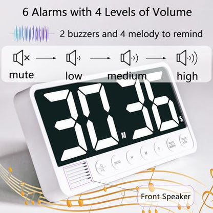 Digital Kitchen Timer with 7.1” Extra Large Display, Rechargeable Magnetic LED Countdown/Up Memory Timer with 6 Alarms & 4 Volume Levels for Cooking, Classroom, Office, Home Gym (Black) - color: Black