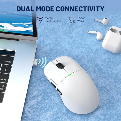 ATTACK SHARK x Ajazz AJ159 Gaming Mouse,2.4G Wireless Mouse,56g Ultralight,26K DPI PAW3395 Sensor,6 Programmable Buttons,Ergonomic Wired Gaming Mouse USB3.0 with 80M Click Switch for PC/MAC - color: AJ159 White