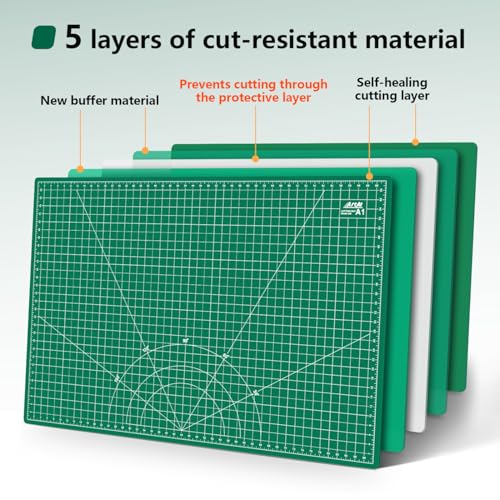 ArtAt Self Healing Cutting Mat: 24 x 36 inch Green Large 5-Ply Double-Sided Durable Non-Slip PVC Cutting Mat for Sewing Quilting Scrapbooking Art & Crafts projects… - color: Green, size: 36"L x 24"W