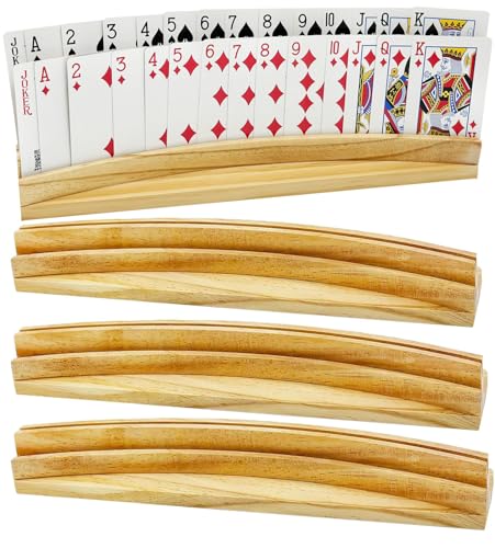 Card Holders for Playing Cards Set of 4 13inch Soild Wood Cards Holders for Kids Seniors Adults 4 Pack, Playing Card Trays/Racks for 5 Crowns Bridge Canasta Strategy Foot and Hand - size: set of 4