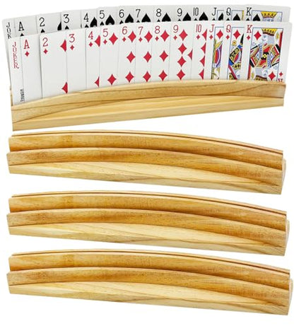 Card Holders for Playing Cards Set of 4 13inch Soild Wood Cards Holders for Kids Seniors Adults 4 Pack, Playing Card Trays/Racks for 5 Crowns Bridge Canasta Strategy Foot and Hand - size: set of 4