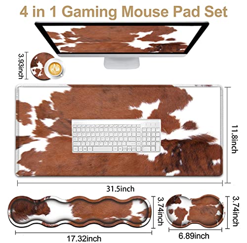 Large Mouse Pad and Gel Mouse Wrist Rest+ Memory Foam Keyboard Wrist Rest Support Set, Non-Slip Rubber Base for Office,Home,Computer,Extended Gaming Mousepads XXL Animal Skin Brown Cowhide Desk Mat - color: JV-mouse pad-8-19