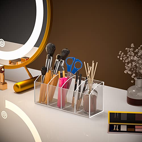 Acrylic Pen Holder Organizer 4 Compartments, Clear Makeup Brush Holder, No Drill Wall Mounting Pencil Holder for Office Accessories - size: 4 Compartments