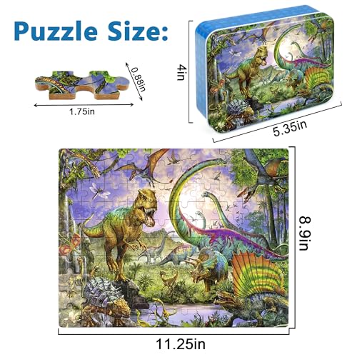LELEMON Puzzles for Kids Ages 4-6,100 Piece Puzzles for Kids in Metal Box | Dinosaur Educational Kids Puzzles Jigsaw Puzzles,Children 100 Piece Puzzle Games Puzzle Toys for Girls and Boys - color: Dinosaur