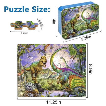 LELEMON Puzzles for Kids Ages 4-6,100 Piece Puzzles for Kids in Metal Box | Dinosaur Educational Kids Puzzles Jigsaw Puzzles,Children 100 Piece Puzzle Games Puzzle Toys for Girls and Boys - color: Dinosaur