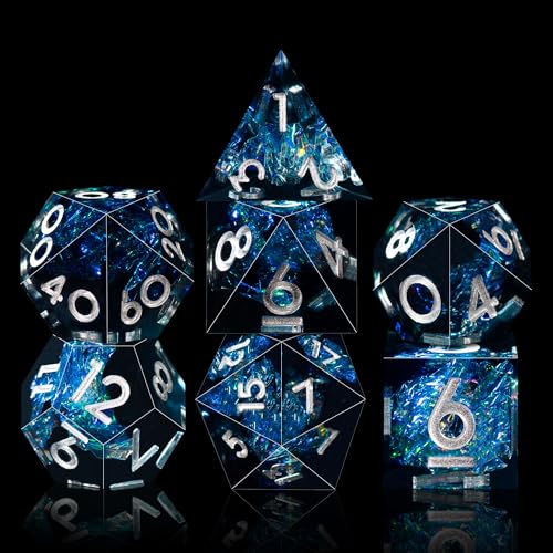 AUSTOR 7-Die DND Dice Set Handmade Sharp Edge Polyhedral Dice for Dungeons and Dragons D&D RPG MTG Table Games（Dark Star, Silver） - color: Dark Star,silver