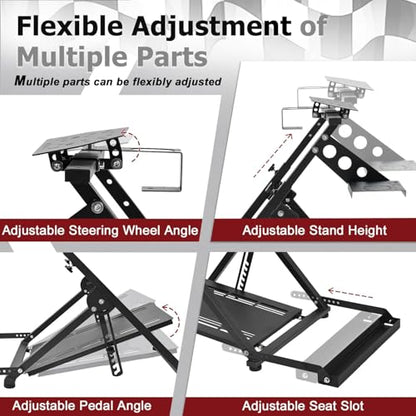 Marada Steering Wheel Stand with Seat Slot Cup Holder Fit for Logitech G923 | G27 G29 G920, for Thrustmaster T248 T300RS, for Moza R5 Adjustable Foldable Racing Stand, without Wheel Pedal Handbrake