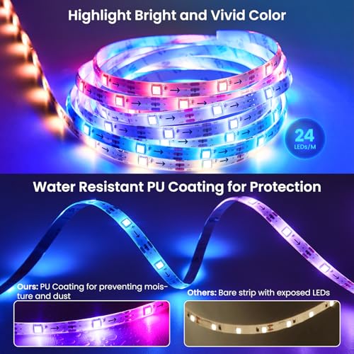 16.4ft LED Lights for 50-75 Inch TV, RGB+IC TV Lights Backlight Strip Behind, with 44 Scene Modes, Bluetooth APP and Voice Control, Music Sync Smart Ambient Lighting for Gaming, Bedroom, Living Room - size: 16.4ft