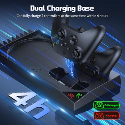 YUANHOT Cooling Stand Charging Station for Xbox Series X Console & Controller - Vertical Dock with 2 Rechargeable 1400mAh Batteries, Fan Cooling, Headset Holder & Disc Storage