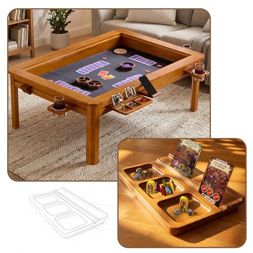 2-Pack Solid Wood Dice Tray with Card Holder Stand,Multi-Compartment Card Organizer & Playing Card Tray for Board Games, Tarot Cards, Coins, Tabletop Gaming Accessories (Oak)