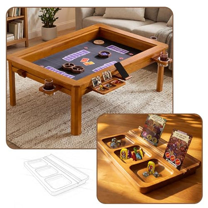 2-Pack Solid Wood Dice Tray with Card Holder Stand,Multi-Compartment Card Organizer & Playing Card Tray for Board Games, Tarot Cards, Coins, Tabletop Gaming Accessories (Oak)