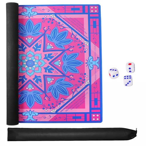Jongyance Printed Learning Mahjong Mat (33”x33”) with Black Carrying Bag, Anti-Slip, Noise-Reducing, Mahjong Table Mat for Mah-jongg,Poker, Board Games, Dominoes, and Card - color: Purple and Pink