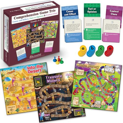 Really Good Stuff Comprehension Game Trio, Grades 2-3 | Cause and Effect, Fact or Opinion & Context Clues, ELA Reading Activity, Homeschool Supplies - size: Grades 2-3, style: Cause and Effect, Fact Or Opinion & Context Clues