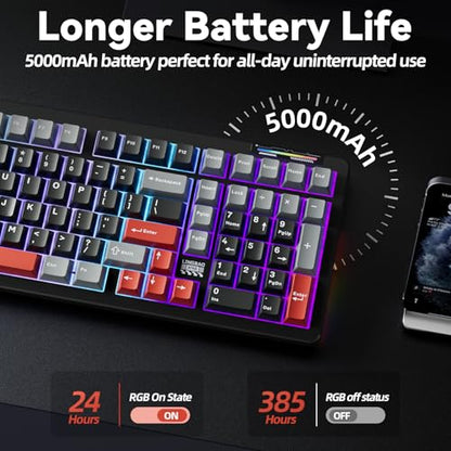 LINGBAO K98 Wireless Mechanical Gaming Keyboard, Tri-Mode BT5.0/2.4GHz/USB-C, Gasket Custom Hot-Swappable Linear Switches Creamy Keyboard with Number Pad, RGB Backlit Gaming Keyboard for PC Laptop - color: K98 | 5000mAh | Black
