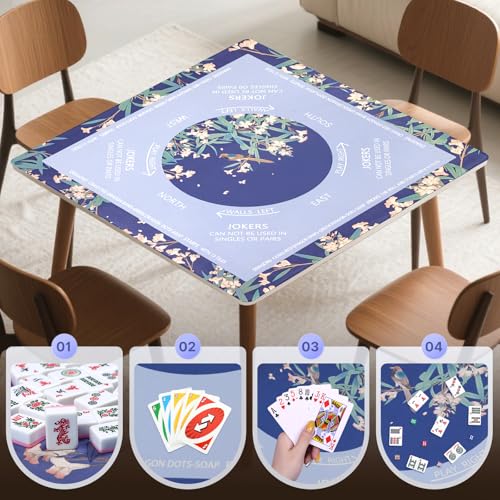 DEVPNR Mahjong Mat for Table with Carrying Bag, 32.6"x32.6", DeepBluePurple | Non-Slip Table Cover, Noise-Reducing, with Rules, Easy Storage, for American Mahjong, Poker, Card & Board Games - color: Deep Blue Purple