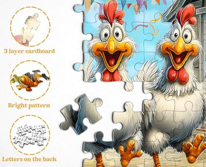 Funny Chicken Puzzles for Adults 1000 Pieces, Larkipuzz Cute Rooster Jigsaw Puzzle Garden Farm Flower, Impossible Challenge Animal Theme as Home Decor - style: Sunflower Chickens