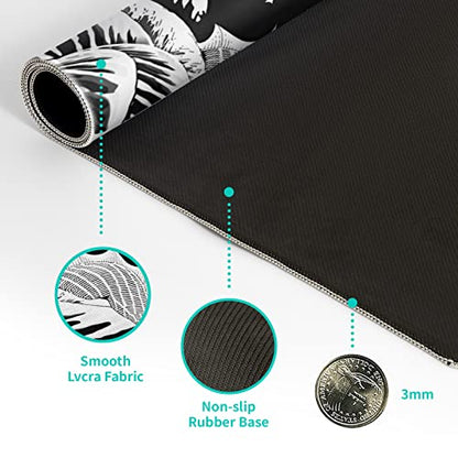 Black and White Japanese Wave Dragon Gaming Mouse Pad - Abstract Mat with Non-Slip Rubber Base, 31.5x11.8 Inch, Stitched Edges - Desk Pad for Office and Home - color: Japanese Waves Sea Dragon