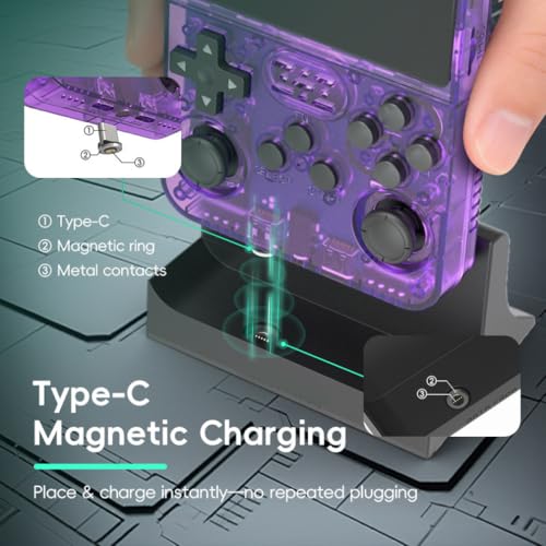 Magnetic Charging Dock for R36S Handheld Game Console, Desktop Charger Base with Anti Slip Stand, Type-C Charging Station for R36S Retro Game Console