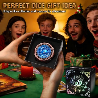 ZHOORQI 8-in-1 DND Dice Set – Metal Spinner Dice with Dual D20, 3D Monster Engravings & Smooth Spinning – Perfect for TTRPG, D and D Dungeons and Dragons Gifts(Copper Blue) - color: Copper Blue