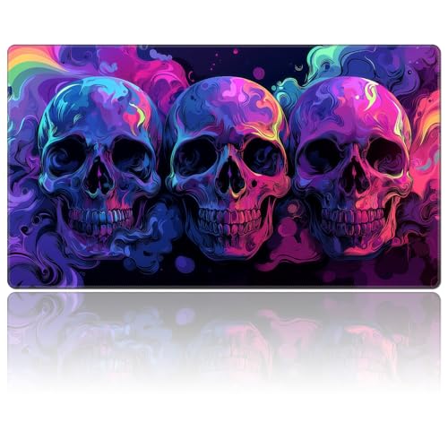 DEGDFSGR for MTG Playmat 24 x 14 inches for TCG Playmats Non-Slip Rubber Base Commander Playmat HD Cover for Magic Play Mat Iorcana Trading Card Game, Blue and Purple Skull Head - color: Blue and Purple Skull Head, size: 24" x 14"