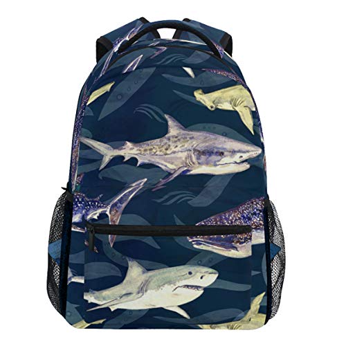 Sharks Dark Blue Backpacks Animal Fish Bookbags Daypack Travel School College Bag for Womens Girls Mens Boys Teens - color: Multi 7