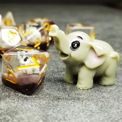 Sage's Portal Animal Familiars Resin DND Dice Set Polyhedral Dice Set for Dungeons and Dragons RPG Pathfinder Tabletop TTRPG (Elephant) - color: Baby Elephant, style: Dice Set Only