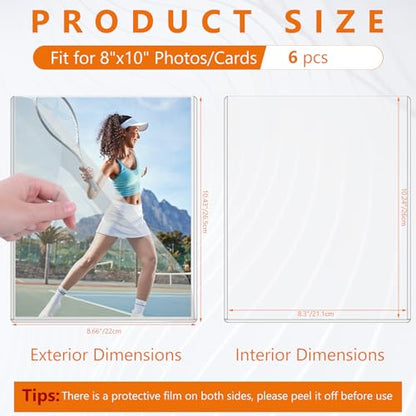 AKONEGE 6PCS 8" x 10" Rigid Print Protectors Clear Hard Plastic Page Sheet Protectors Photo Holder Poster Plastic Sleeves for Arts, Prints, Autograph Pictures, Photographs, Birth Certificate Protector - size: 8" x 10"