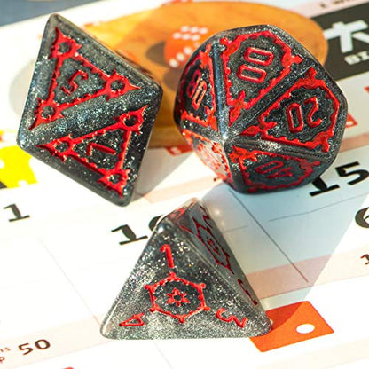 Cusdie 7 Pcs 25mm Giant Dice DND with Dragon Eye Dice Bag, Polyhedral Dice Set, D&D Dice for Pathfinder RPG (Black Red) - color: Black Red