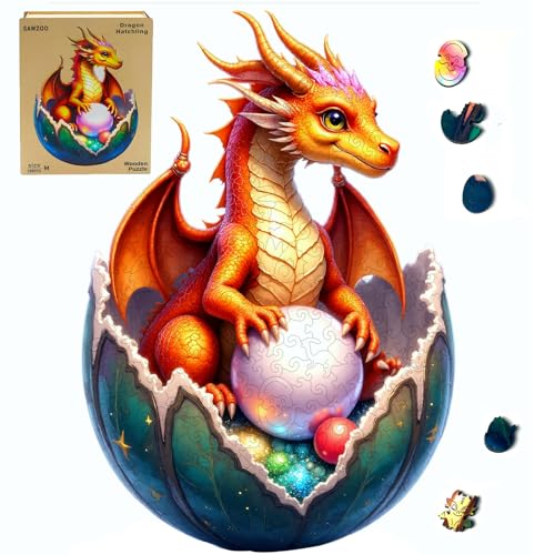 Wooden Puzzle for Adults, Dragon Hatchling Wood Puzzles for Adults, 300 Piece Unique Animal Shaped Wooden Jigsaw Puzzles, Creative Puzzle Gift for Adults Teens Friends Family Game Home Decor 15*10.3in - color: Dragon, size: 300PCS